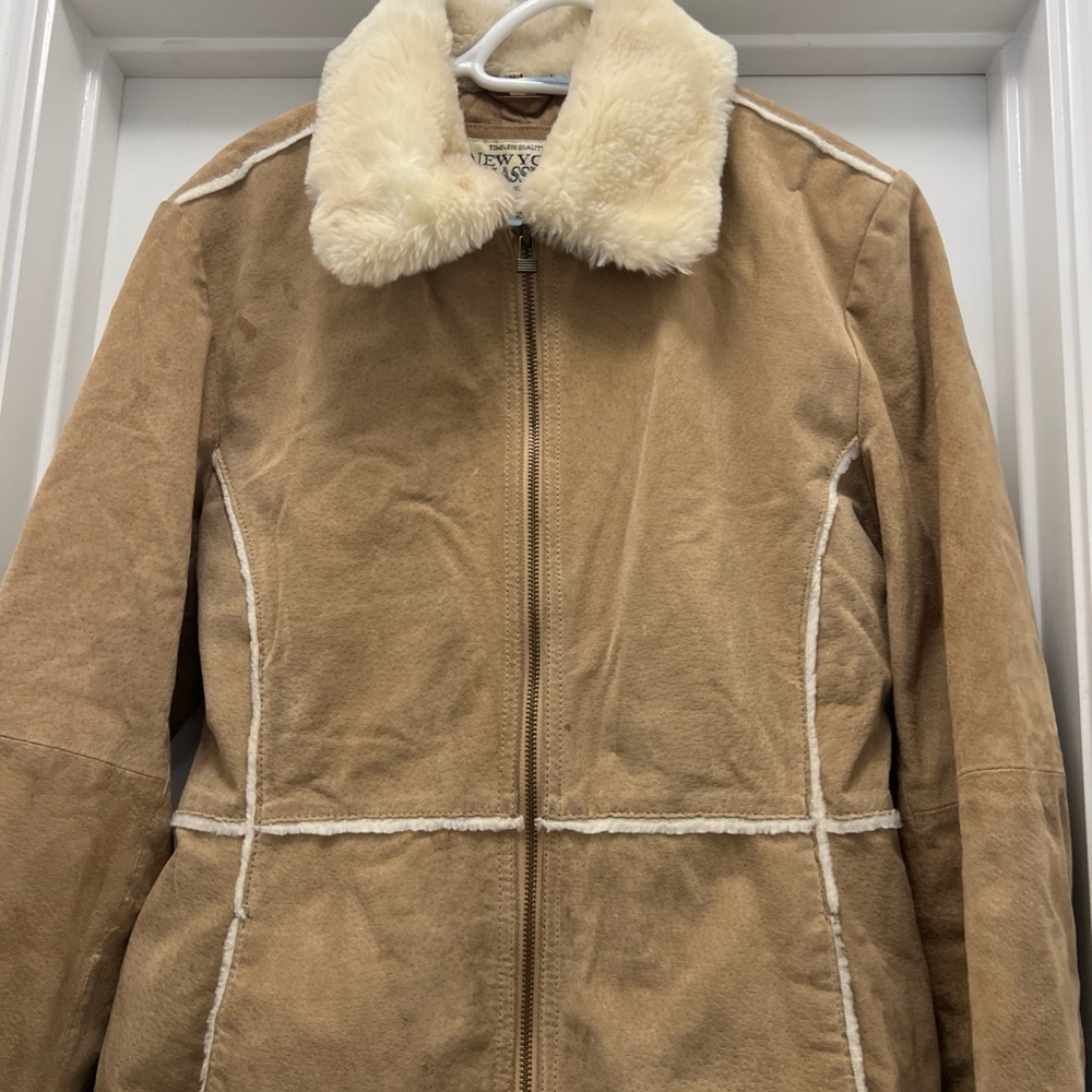 New York Classics Genuine Leather Shearling Jacket Coat Brown M - Picture 4 of 12